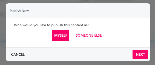 The Publish button with the choice of publishing now or scheduling