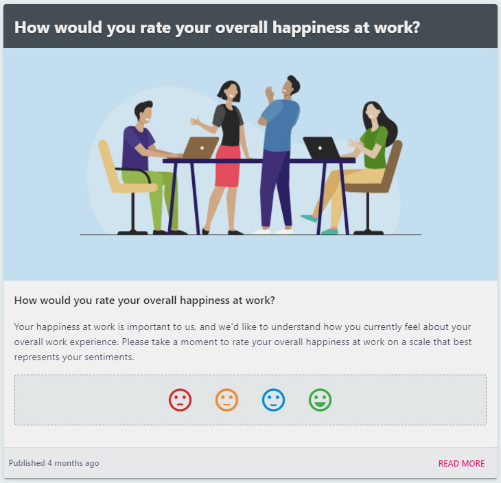 A survey post as employees see it in the feed