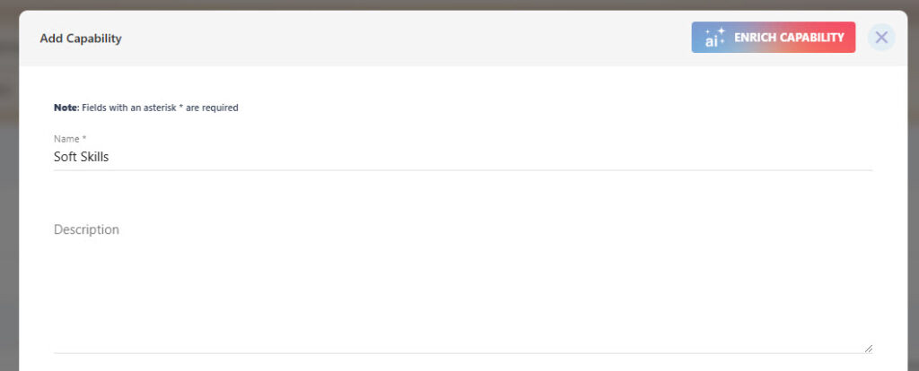 Add Capability pop-up with the name and optional description fields