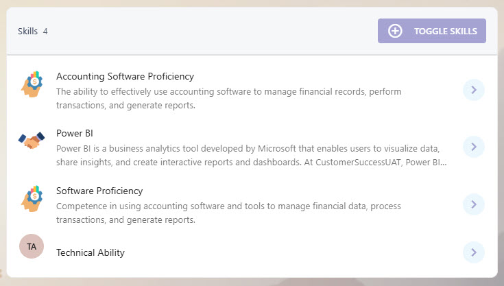 Skills assigned to a Capability on its details page