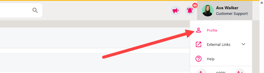 The Profile option in the drop-down beneath your name in the top right