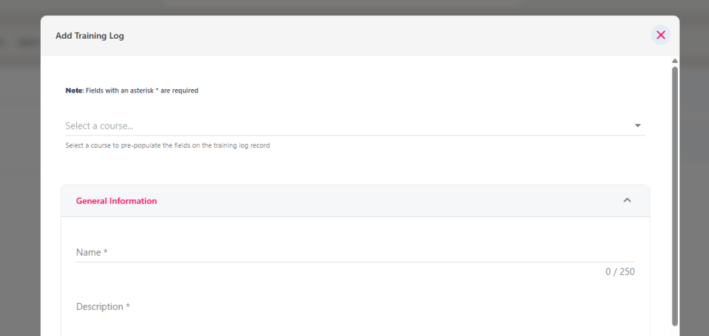 The Add button that opens the Add Training Log pop-up