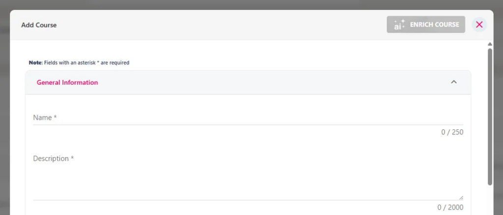 The Add button that opens the Add Course pop-up