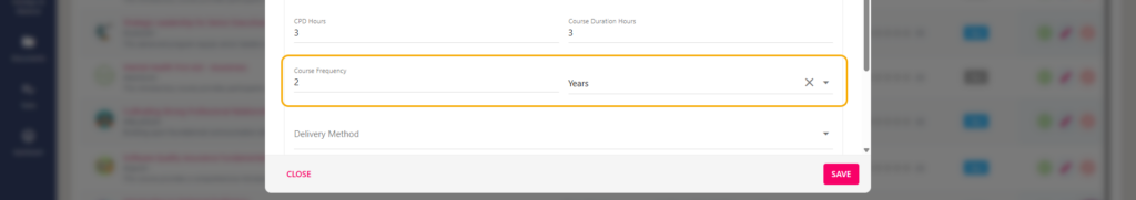 Additional Information section of the course form, including course frequency