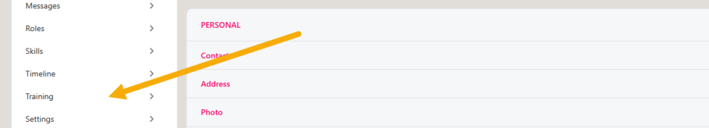 The Training tab in the left-hand navigation of your profile