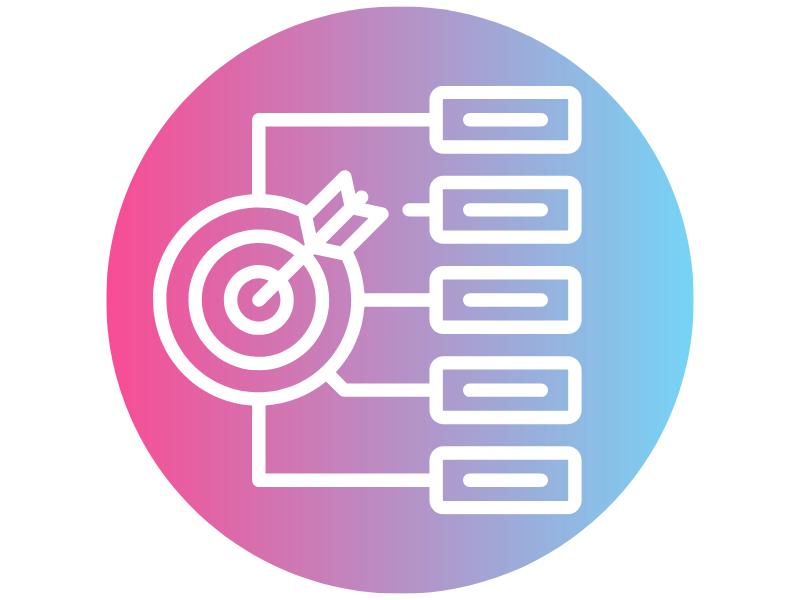 Target and checklist icon for automating follow-up actions as objectives