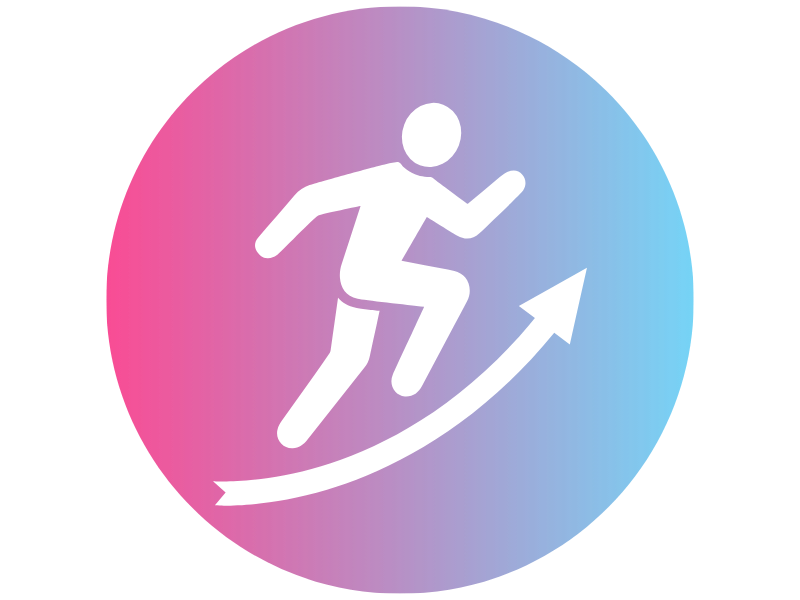 Runner on a rising arrow icon for a dynamic skills economy strategy