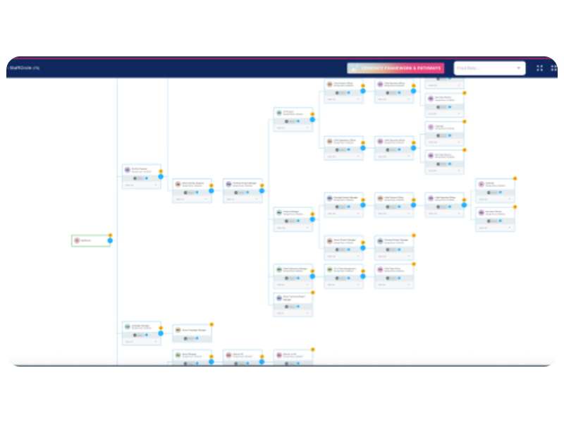 Career pathway map linking dozens of role profiles across an organisation