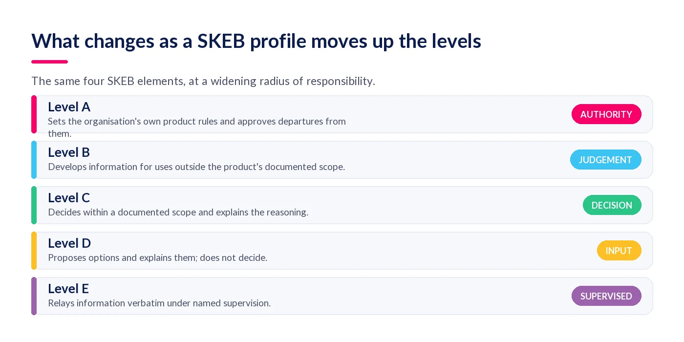 How a SKEB profile changes across the A to E competence levels
