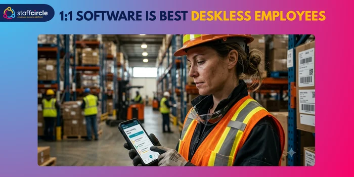 A frontline warehouse employee completing a 1:1 check-in from a mobile device