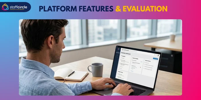 Evaluating 1:1 check-in platform features on an employee dashboard with agenda, goals, skills and action items