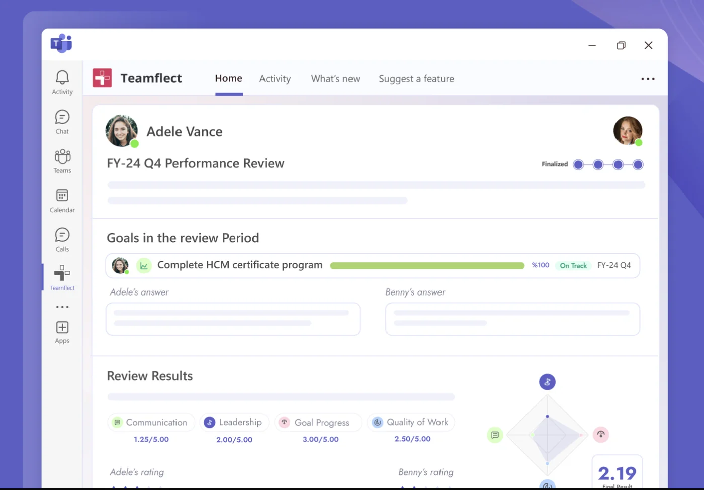Teamflect 360 feedback cycle inside Microsoft Teams