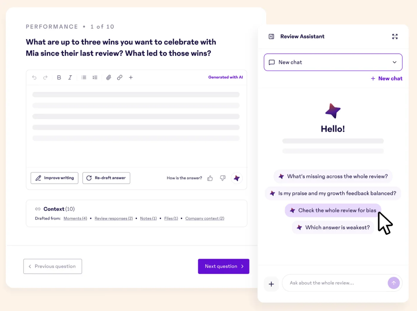 15Five performance review with AI Review Assistant