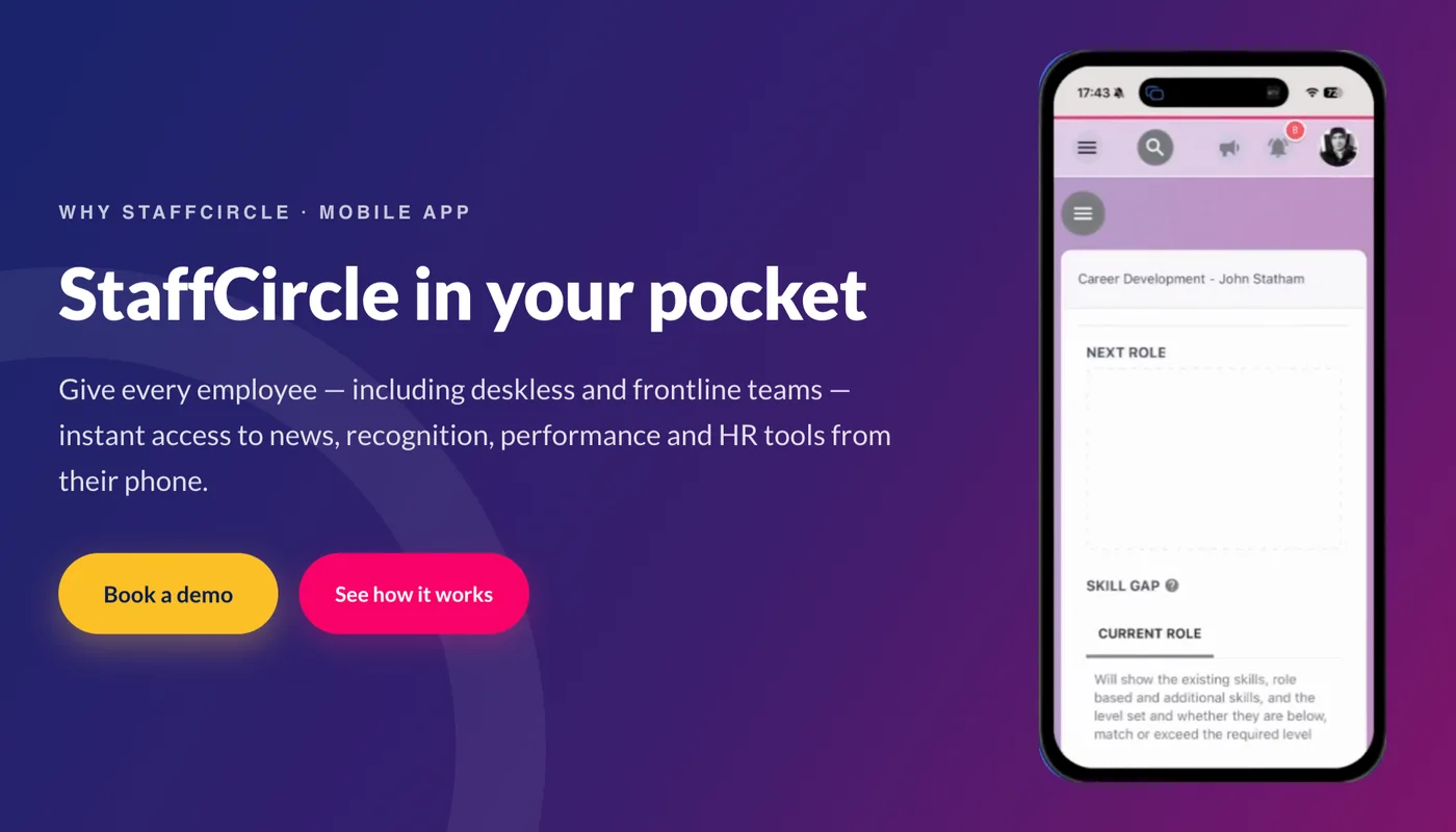 StaffCircle mobile web app for deskless and frontline employees