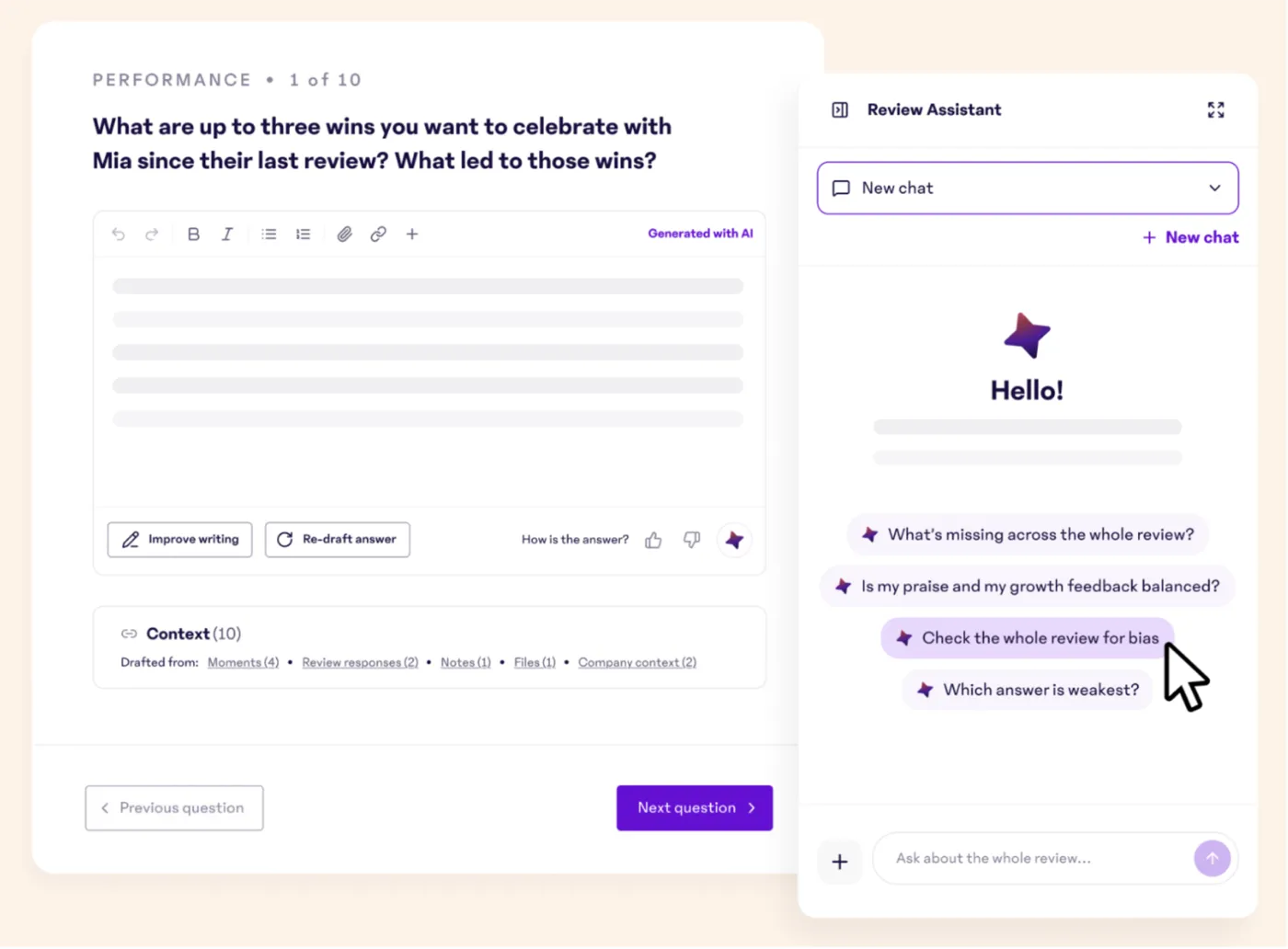 15Five performance review with AI Review Assistant