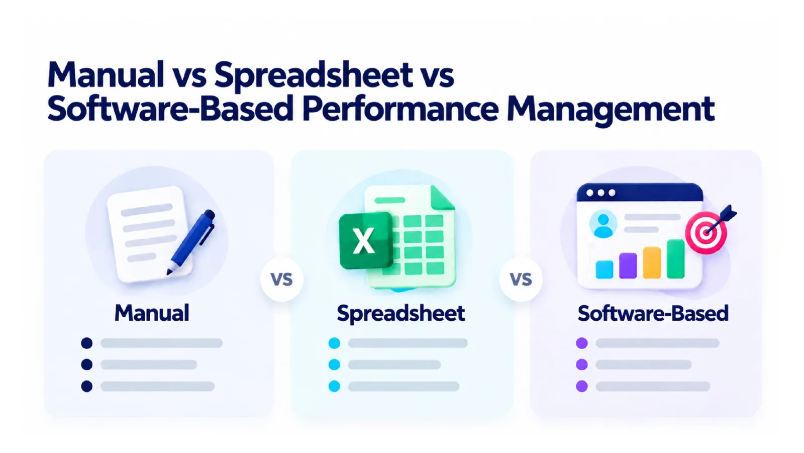 Comparison of manual, spreadsheet-based, and software-based performance management systems
